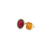 14k Diamond Halo Two Stone Ring - Pink Tourmaline & Citrine