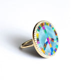 14k Opal and Larimar Inlay Peace Sign Ring