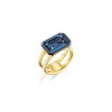 London Blue Topaz with Black Rhodium Trim on 14k Double Shank Ring