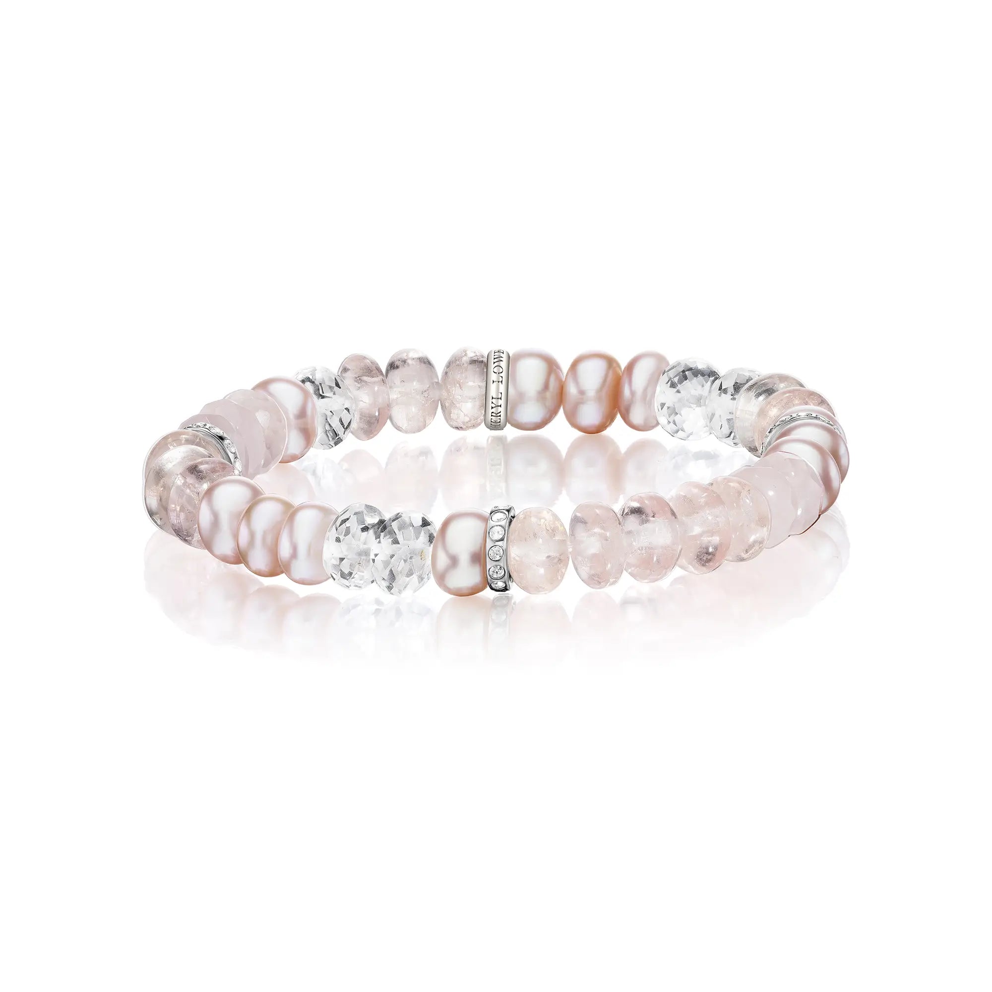 Pink Mix Gemstone Beaded Bracelet with Diamond Rondelles 8mm