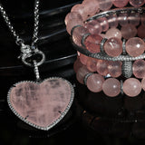Rose Quartz & Diamond Heart Chain Necklace