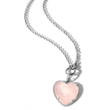 Rose Quartz & Diamond Heart Chain Necklace
