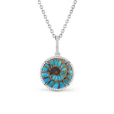 Ammonite & Turquoise Round Pendant on Cable Chain - One of a Kind