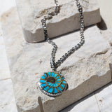 Ammonite & Turquoise Round Pendant on Cable Chain - One of a Kind
