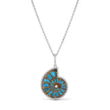 Ammonite & Turquoise Pendant with Diamond Bezel Center on Cable Chain - One of a Kind