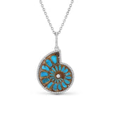 Ammonite & Turquoise Pendant with Diamond Bezel Center on Cable Chain - One of a Kind