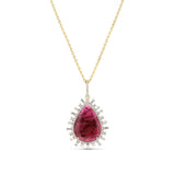 14k Rubellite Tourmaline Drop Necklace with Diamond Crown Setting