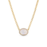 14k White Opal Oval with Double Diamond Halo on Montecito Chain - One of a Kind
