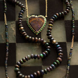 14k Ethiopian Black Opal and Curb Station Layering Necklace - 36"