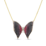 14k Tourmaline Butterfly Necklace in Baguette Diamond Setting - One of a Kind