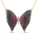 14k Tourmaline Butterfly Necklace in Baguette Diamond Setting - One of a Kind