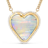 14k Gold Australian Opal Diamond Heart on Curb Chain Necklace - One of a Kind