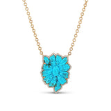 14k Turquoise & Diamond Carved Flower 0n Cable Chain - One of a Kind