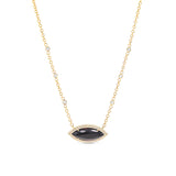 14k Onyx & Diamond Marquise Pendant on Bezel Diamond Cable Chain - One of a Kind