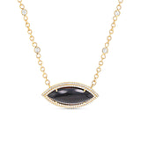 14k Onyx & Diamond Marquise Pendant on Bezel Diamond Cable Chain - One of a Kind