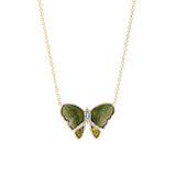 14k Tourmaline, Garnet, Aquamarine & Diamond Butterfly on Cable Chain - One of a Kind