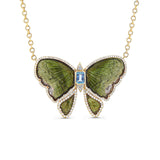 14k Tourmaline, Garnet, Aquamarine & Diamond Butterfly on Cable Chain - One of a Kind