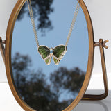 14k Tourmaline, Garnet, Aquamarine & Diamond Butterfly on Cable Chain - One of a Kind