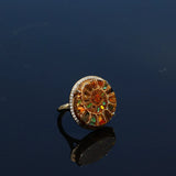 14k Round Ammonite & Diamond Cathedral Ring - One of a Kind