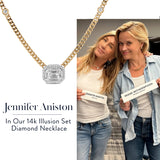 14k Illusion Emerald Cut Diamond Necklace