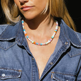 14k California Days Mix Gemstone Knotted Necklace with Diamond Rondelle - 17"