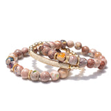 Gold Diamond Bar Bali Bead Bracelet