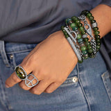 Green Mix Bead Bracelet with Diamond Rondelles - 10mm