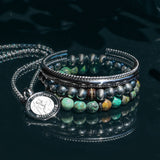 Men's Mr. LOWE Silver Bead Bracelet with African Center Bead - 8mm