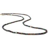 14k Black Ethiopian Opal Layering Necklace with Diamond Donuts - 34"