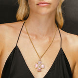 14k Pink Mix Stone Clover on 14k Wheat Chain Necklace - One of a Kind