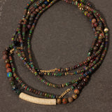 14k Black Ethiopian Opal Layering Necklace with Diamond Donuts - 34"