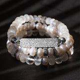 Rainbow Moonstone Beaded Bracelet with Diamond ID Tag - 8mm