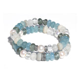 Pearl and Blue Gemstone Mix Bracelet with 4 Diamond Rondelles - 8mm