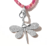 White Topaz and Diamond Dragonfly Pendant on Tourmaline Necklace