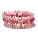 14k Cuties Icon Bracelet - Rose Quartz with Diamond Peace Sign Bead