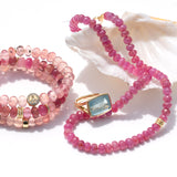 14k Cuties Icon Bracelet - Rose Quartz with Diamond Peace Sign Bead