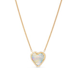 14k Gold Australian Opal Diamond Heart on Curb Chain Necklace - One of a Kind