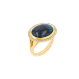14k Blue Tourmaline Joni Ring with Diamond Halo "One of a Kind"