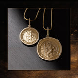 14k St. Christopher "Protect Us" Diamond Halo Medallions