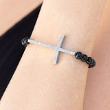 Black Onyx Bracelet with Diamond Cross - 6mm