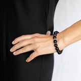Onyx Bead Bracelet with 5 Diamond Rondelles - 10mm