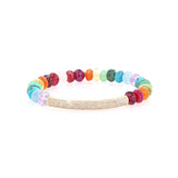 Rainbow Gemstone Mix Faceted Bracelet with 14K Gold Pave Diamond Bar - 8mm