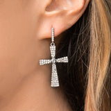 Bezeled Diamond Cross Drop Earrings