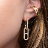 14K H Link Diamond Pave Huggie Hoop Earrings