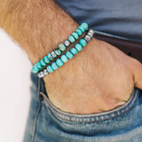 Mr. LOWE Turquoise & Silver Bead Bracelet with Diamond Rondelle - 8mm