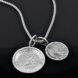 Silver St. Christopher "Protect Us" Medallion & Angel Pendant on Franco Chain - 28"