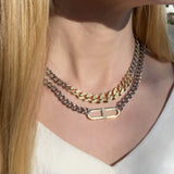 14K Gold & Diamond H Link on Silver Curb Chain Necklace - 17"