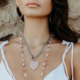 Rose Quartz & Diamond Heart Chain Necklace