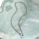 Silver Box Chain Necklace with Single Diamond Claw Clasp - 17"