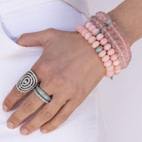 Pink Opal Rondelle Bracelet with 3 Diamond Rondelles - 10mm